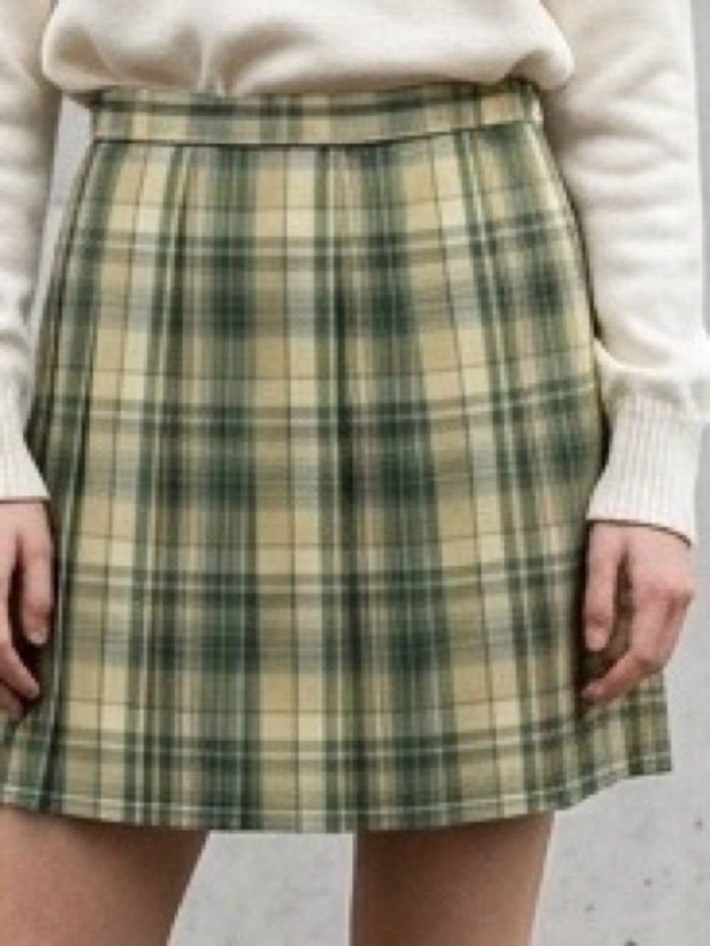 2207 - Plaid A-Line Skirt in Green and Cream - Top not included